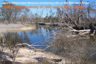 Jeparit Waterwatch Museum site looking south, from north bank, well into Millenium Drought, note dieing trees, See also 2000 Jan and 1995 June photos Photo by Jeanie Clark