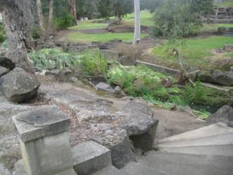 showing flattened vegetation