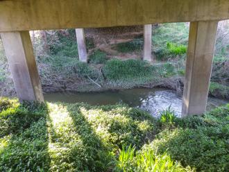 View looking east under bridge.