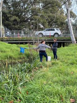 Julianne and Taylah sampling- view towards Port Phillip