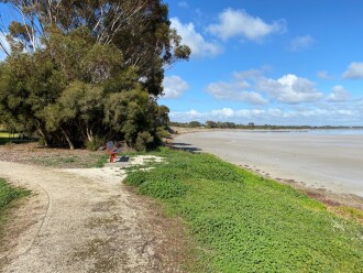 The lake was 'half empty'. There was a film of grey material across the dry areas.