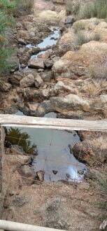 Two pools visible from the bridge
