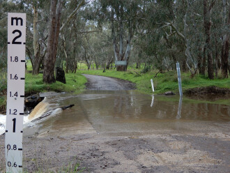 Taken on 4/07/2026 shwoinh water flowing over the ford