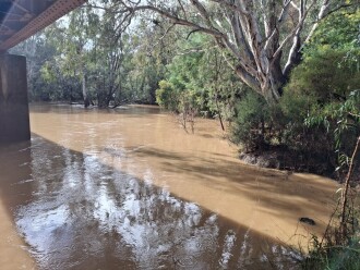 High sediment load of flood waters.